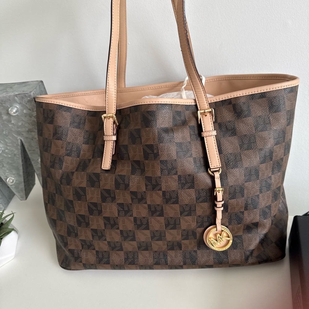 Michael Kors Dark Brown Checkered Tote